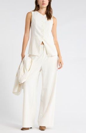 Leith Longline Vest in Ivory- Grey Chia Pinstripe at Nordstrom Rack, Size X-Small