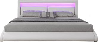 Concept Usine Estructura de cama de polipiel blanca con LED integrados 160 x 200 cm