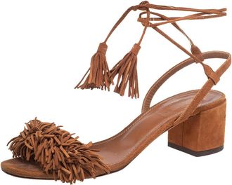 Aquazzura Brown Suede Wild Thing Ankle-Wrap Sandals