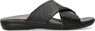 Mephisto Zwarte Leren Slide Sandaal - Heren - Sandalen - Zwart - 47 EU - Leer - Schoenen