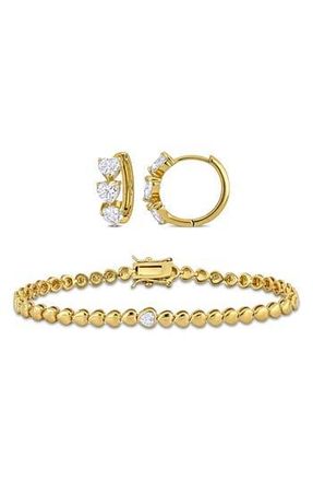 Delmar Lab Created White Sapphire Heart Bracelet & Huggie Hoop Earrings Set at Nordstrom Rack