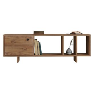 Dmora Mueble Tv Fumane, 4 Compartimentos, Una Puerta, Apertura Abatible, 140x29x45h Cm, Color Roble Marr&oacute;n