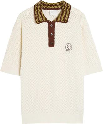 Dr&ocirc;le de Monsieur DR&Ocirc;LE DE Monsieur Drole Maille Ajour&eacute; D Miroir Cotton Polo Shirt - Off White - XL