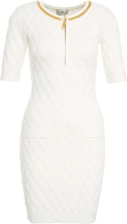 Elisabetta Franchi Elegante Bianco Jurk met Gouden Detail - Dames - Korte kleedjes - Wit - L - Kleedjes
