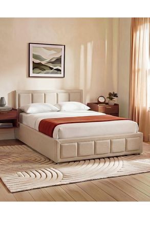 Home Discount Vida Designs Vanita Double Ottoman Bed Frame Storage Linen Fabric in Beige | Size: Double