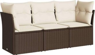 vidaXL Set Sof&aacute;s De Jard&iacute;n 3 Piezas Y Cojines Rat&aacute;n Sint&eacute;tico Marr&oacute;n Vidaxl