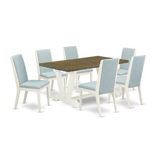 East West Furniture 7Pc Dinette Set Offers a Wood Dining Table and 6 Parsons Dining Chairs with Baby Blue Color Linen Fabric, Medium Size Table