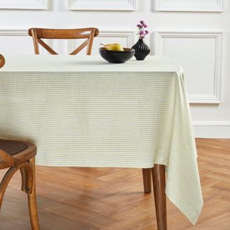 Solino Home Linen Tablecloth for Dining Table, Holiday and Everyday Dining Table Decor - Narrow Stripe in Sage And White at Nordstrom, Size X-Small