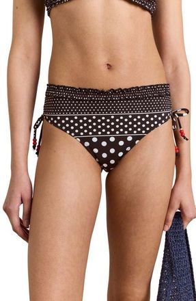 Damson Madder Mixed Dot String Bikini Bottoms in Black/White Multi at Nordstrom, Size 10 Us