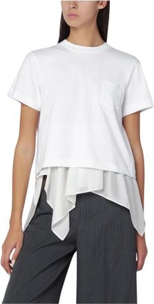 sacai Satin x Katoen Jersey T-Shirt - Dames - T-shirts - Wit - L - Katoen - Tops