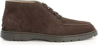Tod's Bruine Su&egrave;de Enkellaarzen met Elastische Veters - Heren - Veterlaarzen - Bruin - 41 1/2 EU - Su&egrave;de - Schoenen