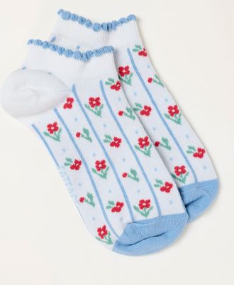Fat Face FatFace White Floral Trainer Socks