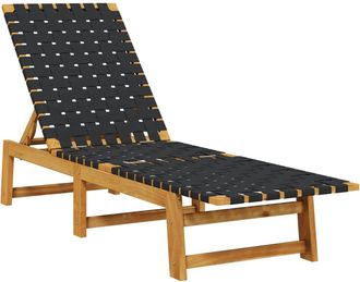 vidaXL Tumbona De Madera Maciza De Acacia Y Tela Negra Vidaxl