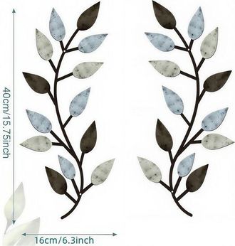 OEM Decoraci&oacute;n De Pared Met&aacute;lica - Decoraci&oacute;n De Ramas De Olivo Y Enredaderas Para Salas De Estar, Pasillos Y Espacios Exteriores - Azul Gris&aacute;ceo
