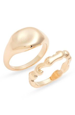 Open Edit Set of Two Organic Shape Rings in Gold at Nordstrom, Size Medium