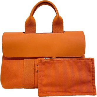 Herm&egrave;s Orange Toile Chevron Tote Bag (Pre-Owned)