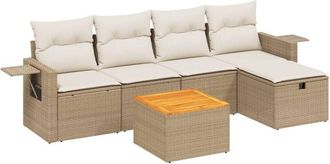 vidaXL Juego De Sof&aacute;s Jard&iacute;n Con Cojines 6 Pzas Rat&aacute;n Sint&eacute;tico Beige Vidaxl