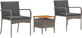 vidaXL Juego Bistro De Jard&iacute;n 3 Uds. Gris Rat&aacute;n Sint&eacute;tico Vidaxl