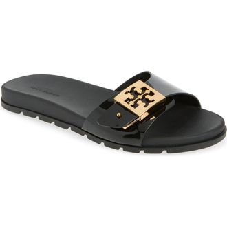 Tory Burch Buckle Slide Sandal in Perfect Black /Gold at Nordstrom, Size 11