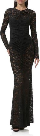 AFRM Jenima Long Sleeve Lace Mermaid Gown in Noir at Nordstrom, Size X-Large