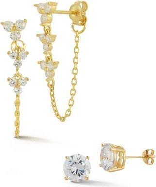Glaze Jewelry Set of 2 Cubic Zirconia Stud & Chain Drop Earrings in Gold at Nordstrom Rack