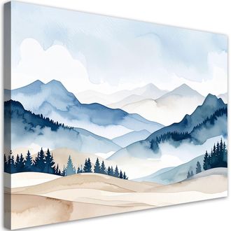 Feeby Cuadro En Lienzo, Paisaje Paisaje De Monta&ntilde;a Azul Beige, 120x80