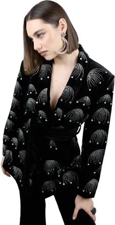 Twentyfourhaitch Fluwelen Jas met Tailleband - Dames - Blazers - Zwart - XS - Leer - Jassen