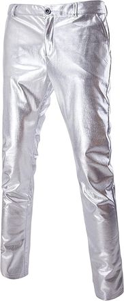 PARKLEES Mens Night Club Metallic Gold Suit Pants/Straight Leg Trousers Silver 36