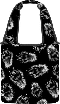 Generic Black Dogs Cat Paw Print Reversible Canvas Shoulder Tote - Double-Sided Print, 12oz Cotton, 27cm Drop, Fold-Flat Bag for Travel, Shopping, Street Outi