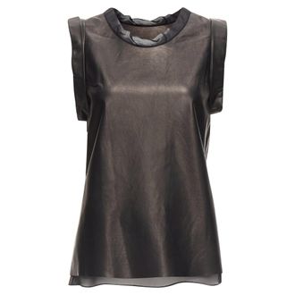3.1 Phillip Lim Leather Sheer Silk Trim Folded Sleeves Tunic Top