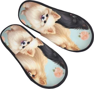 Generic House Slippers Pomeranians Pattern Warm Slippers Breathable Indoor Shoes For Room Home Bedroom M
