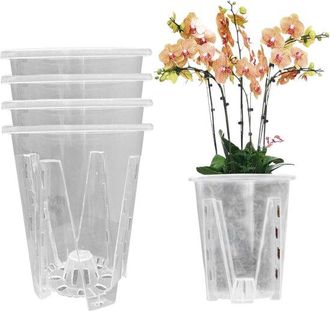 No Brand Macetas Para Orqu&iacute;deas - Macetas De Pl&aacute;stico Para Plantas - Con M&uacute;ltiples Orificios De Drenaje - 5 Piezas De 12 Cm - Transparentes