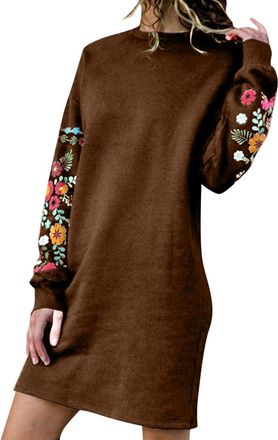 Generic Womens Sale Clearance Sweatshirt Dresses for Women UK Fashion Solid Color Mini Dress Casual Floral Embroidery Dress Slim Fit Long Sleeve Dress Amazon 