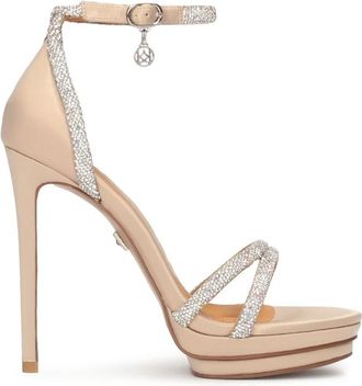 Kazar Elegante Avond Sandalen met Versierde Bandjes. Dit product valt klein uit. - Dames - Sandalen met hakken - Beige - 39 EU - Leer - Schoenen
