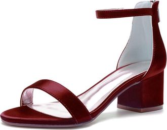 Generic Wedding Bridal Shoes Block Heels Wedding Low Heel Sandals Open Toe Ankle Strap Bridal Evening Party Summer High Heels Shoes 5.5Cm,Wine red,10 UK