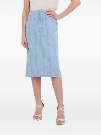 Silvian Heach denim panelled midi straight skirt - women - Cotton - 27 - Blue
