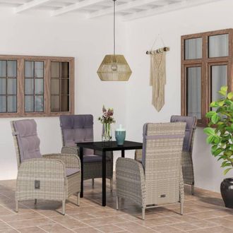 vidaXL Juego De Comedor Para Jard&iacute;n 5 Piezas Con Cojines Gris Y Negro Vidaxl