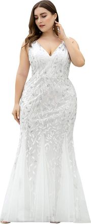 Ever-pretty Ever Pretty Womens Sleeveless V Neck Floor Length Elegant Mermaid Plus Size Prom Dresses White 8UK