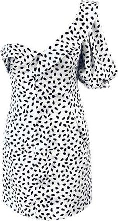 Self Portrait Black & white crescent print satin one-shoulder dress Size S