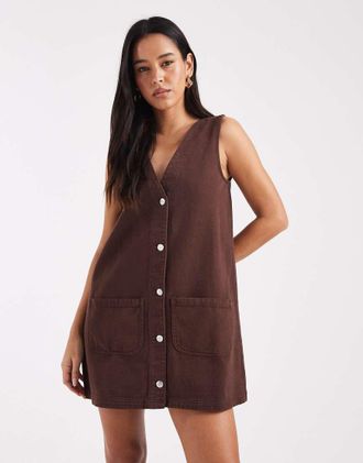 Miss Selfridge Vestito di jeans scamiciato color cioccolato-Marrone