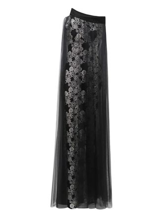 Gemy Maalouf tulle overlay embroidered maxi dress - Black