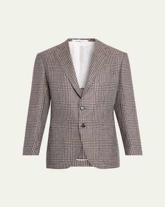Cesare Attolini Mens Wool, Silk and Linen Prince of Wales Sport Coat