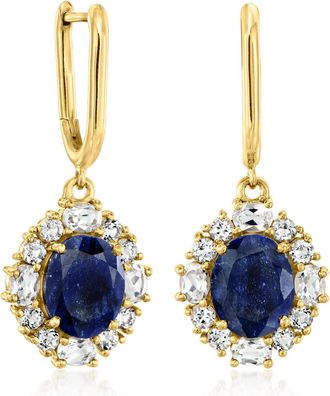 Ross-Simons Sapphire and White Topaz Drop Earrings in 18kt Gold Over Sterling