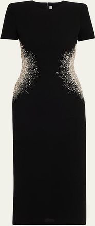 Naeem Khan Crystal Embellished Short-Sleeve Midi Dress