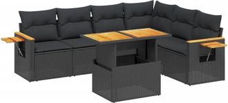 vidaXL Set De Comedor De Jard&iacute;n 7 Pzas Y Cojines Rat&aacute;n Sint&eacute;tico Negro Vidaxl