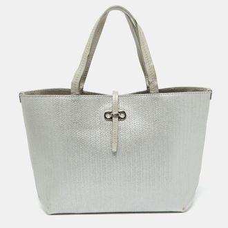 Ferragamo Light Grey Embossed Leather Bice Tote