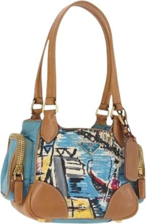 Prada Pre-owned Handbag - Dames - Vintage Handtas - Blauw - ONE Size - Nylon - Vintage