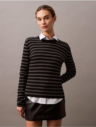Calvin Klein Jeans Calvin Klein Womens Smooth Cotton Rib Stripe Sweater - Multi - XS