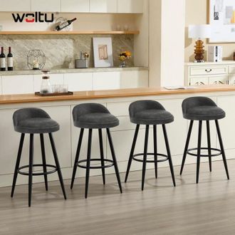 Woltu Set of 4 Bar Stools in Faux Leather Bar Chairs with Low Back and Footrest Modern Counter Stools, Anthracite