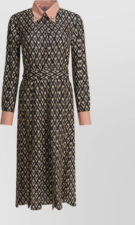 Valentino waist belted buttoned collar long sleeved dress